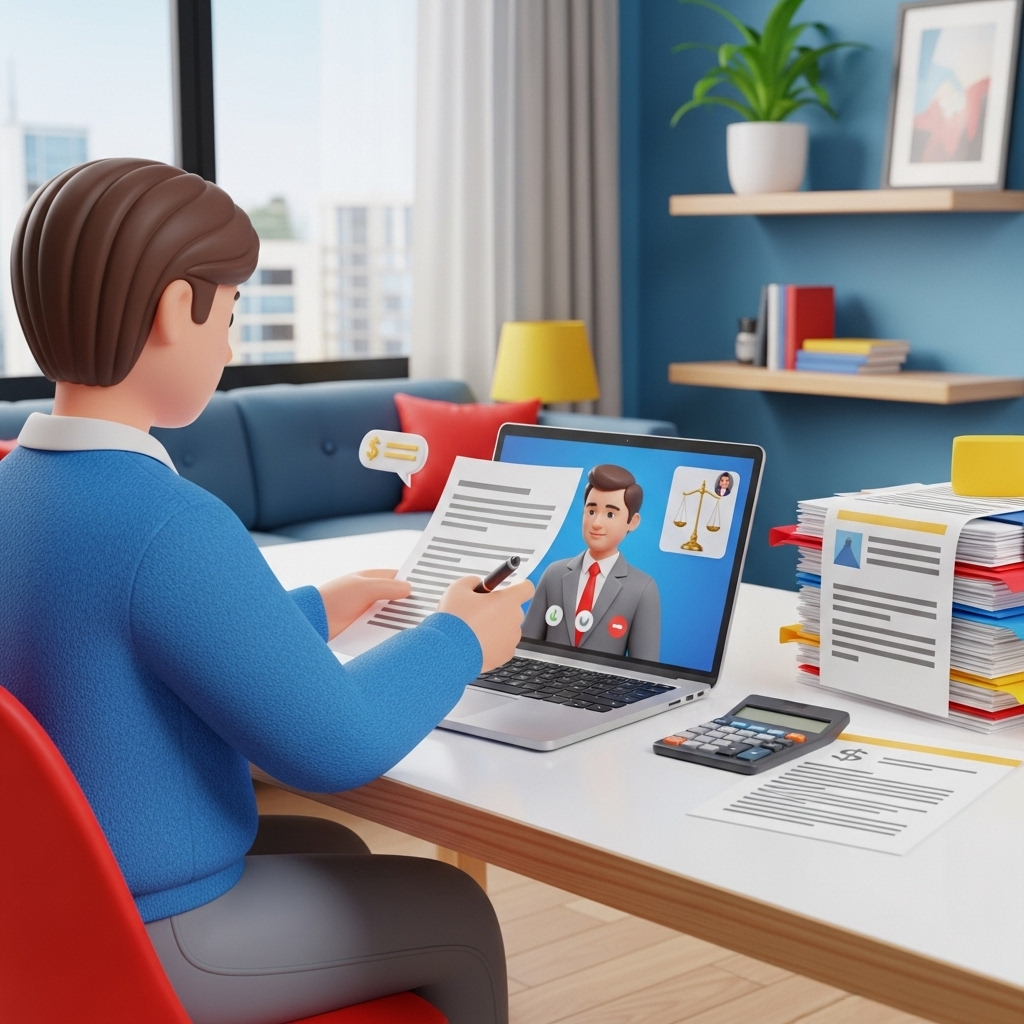 집에서 노트북으로 개인회생 비대면 신청 상담을 진행하는 장면