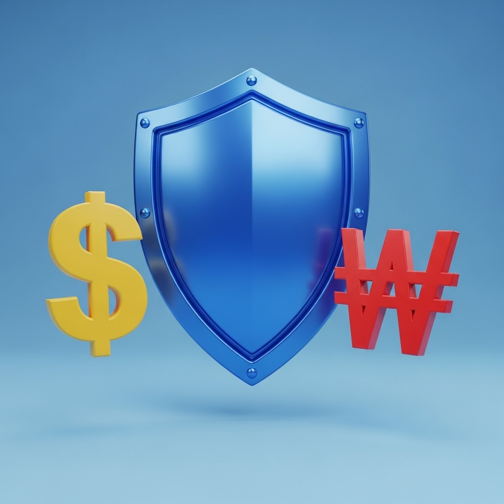 해외 투자에서 환율 변동을 줄이는 환헤지 개념을 표현한 이미지