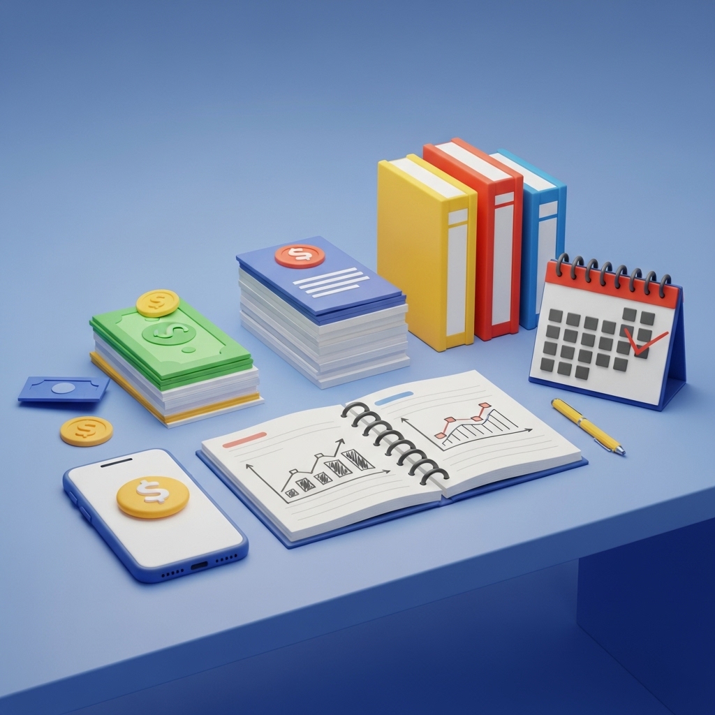 전화로 개인회생 상담을 받기 위해 서류를 정리하는 장면