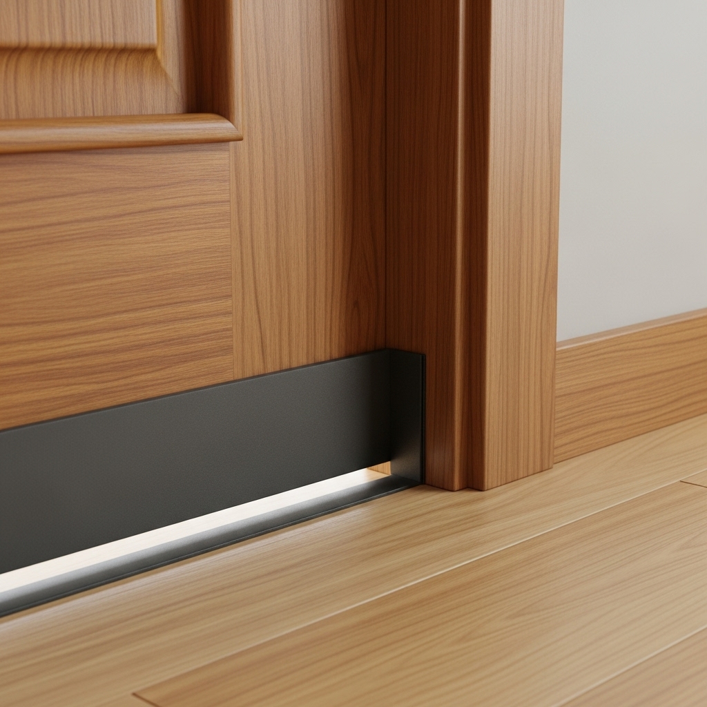 문틈에 방음 패드를 설치해 소음을 줄이는 상황