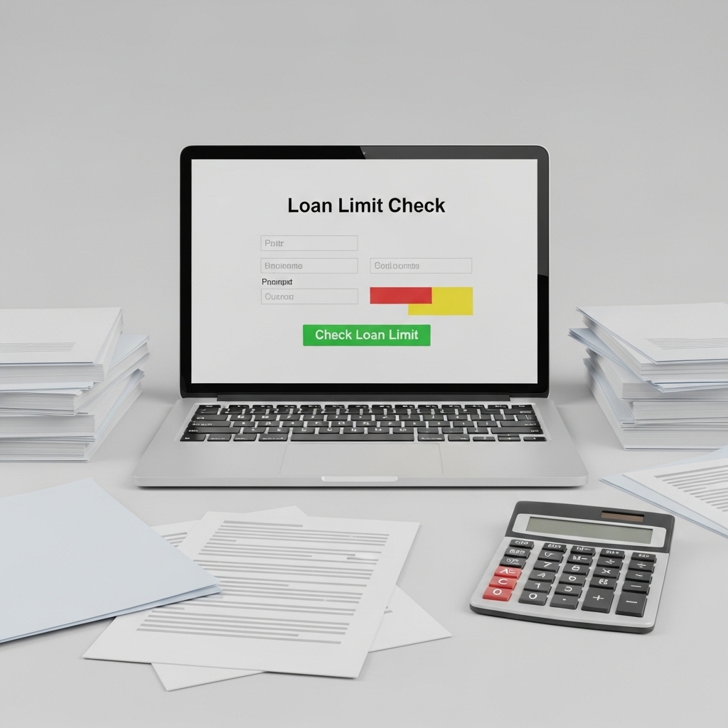 노트북 화면으로 대출 한도 조회 정보를 확인하고 있는 장면