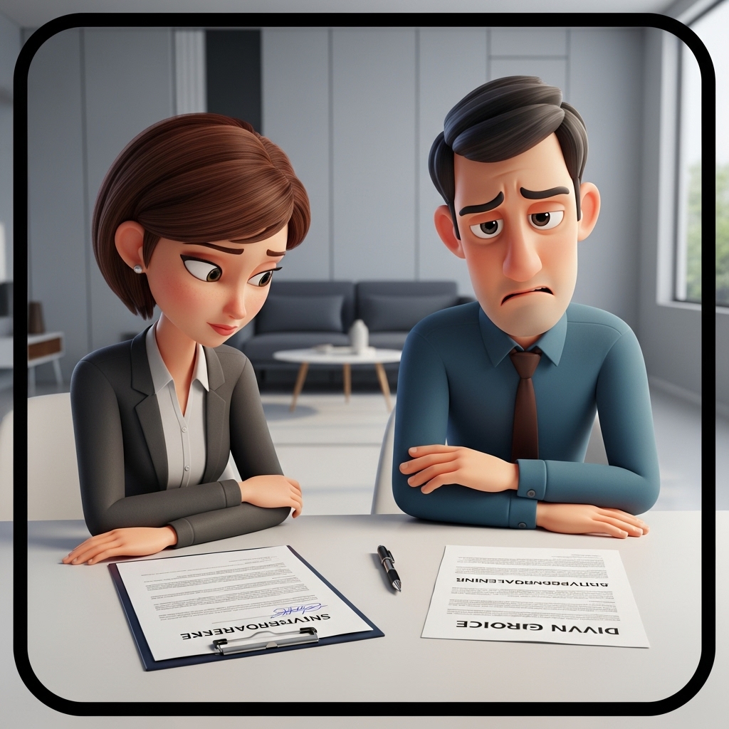 합의이혼을 원하지만 상대 배우자가 결정을 미루며 시간을 끄는 상황을 표현한 장면