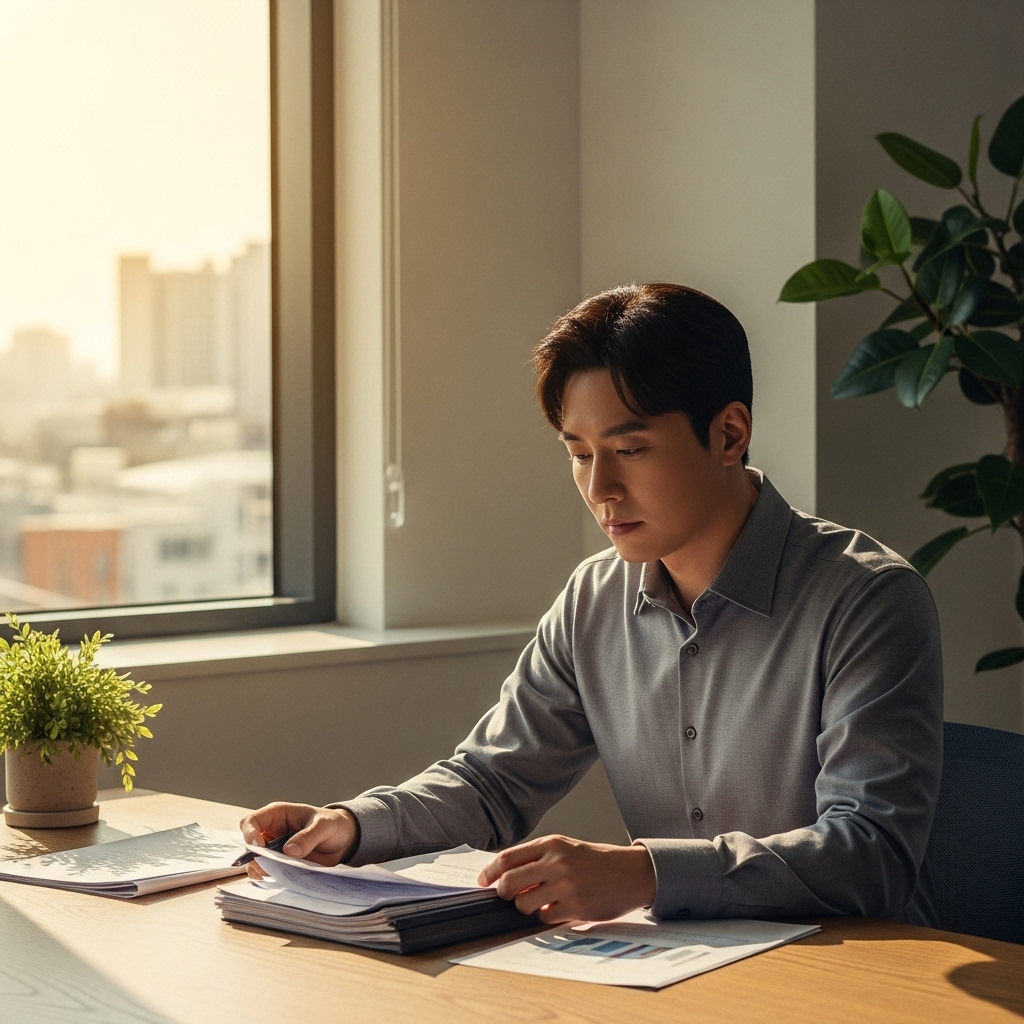 가정법원 이혼 절차 순서를 알아보기 위해 서류를 검토하는 모습