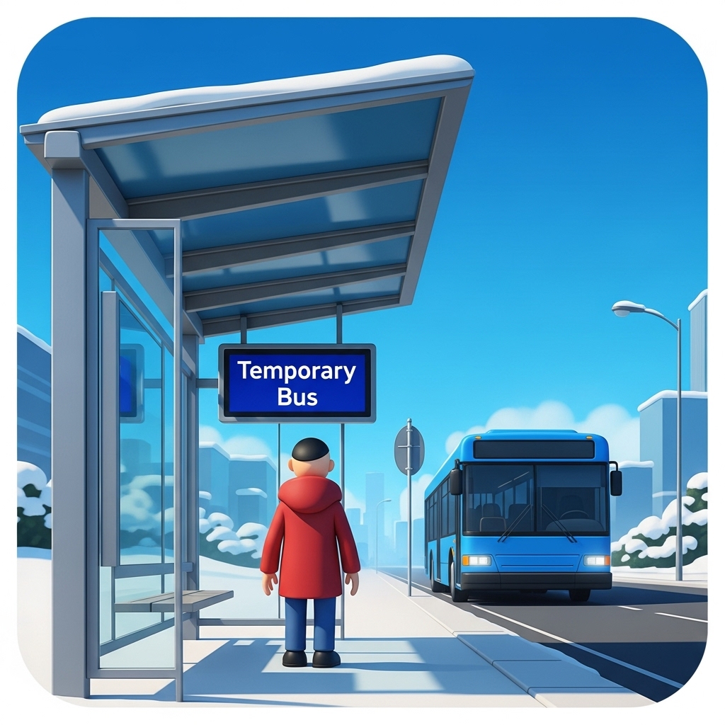 서울 버스 파업으로 임시버스 시간을 확인하며 정류장에서 대기하는 장면