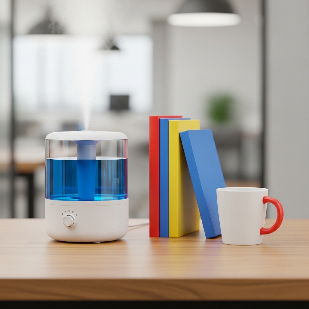 다이소 가습기를 책상 위에서 사용하는 모습을 표현한 이미지