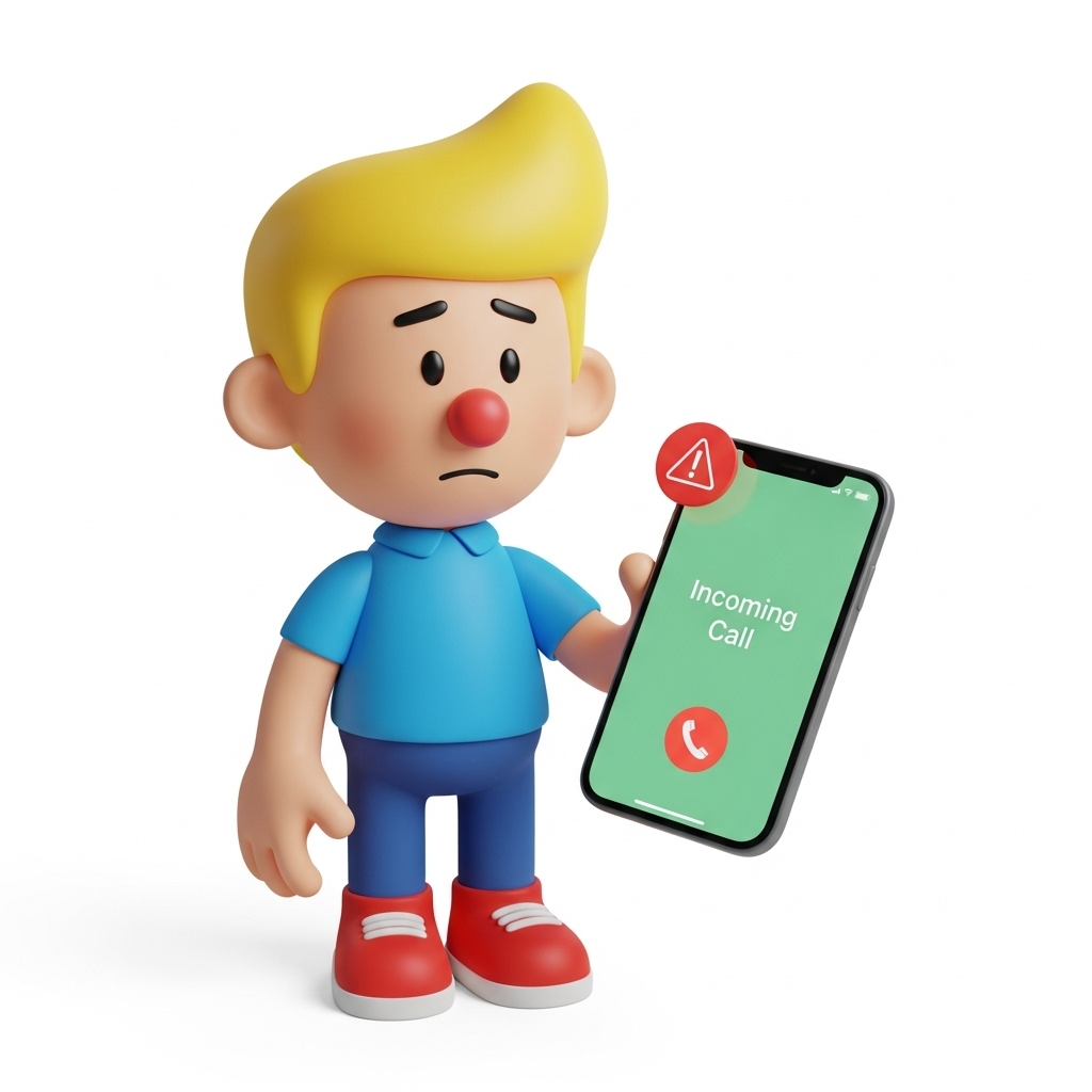 모르는 전화번호 0220389123에서 걸려온 전화를 확인하며 주의하는 장면