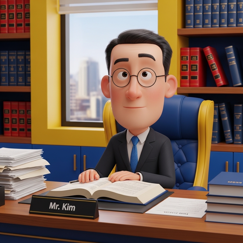 대구에서 성범죄 상담을 위해 법률 문서를 검토하는 한국인 3D 캐릭터 모습