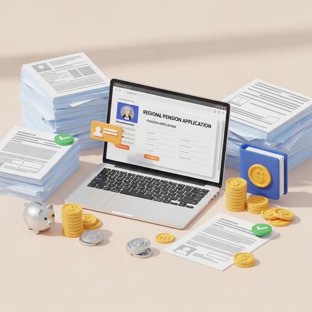 경남도민연금 가입을 위해 홈페이지 신청 화면을 확인하는 장면