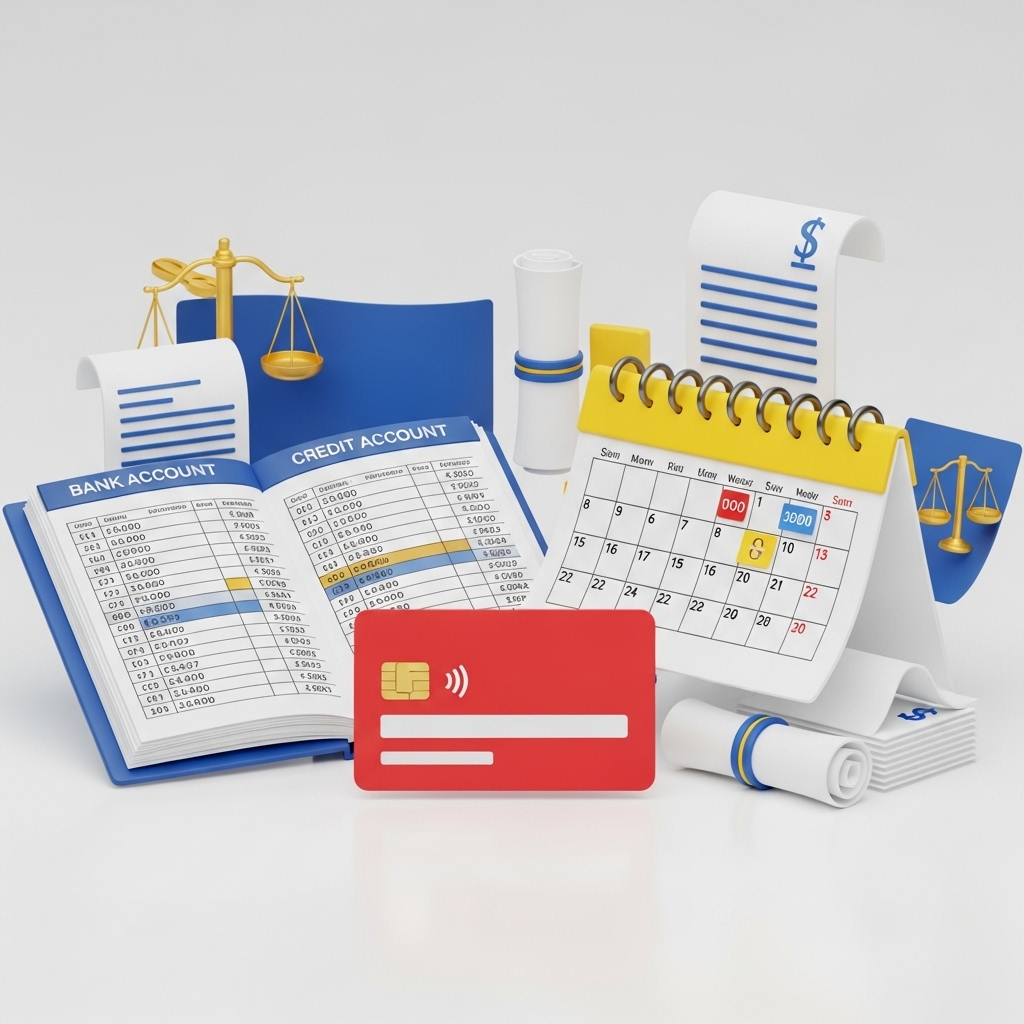 카드 연체와 통장 압류 시점을 단계별로 구분해 보여주는 금융 상황 설명 이미지