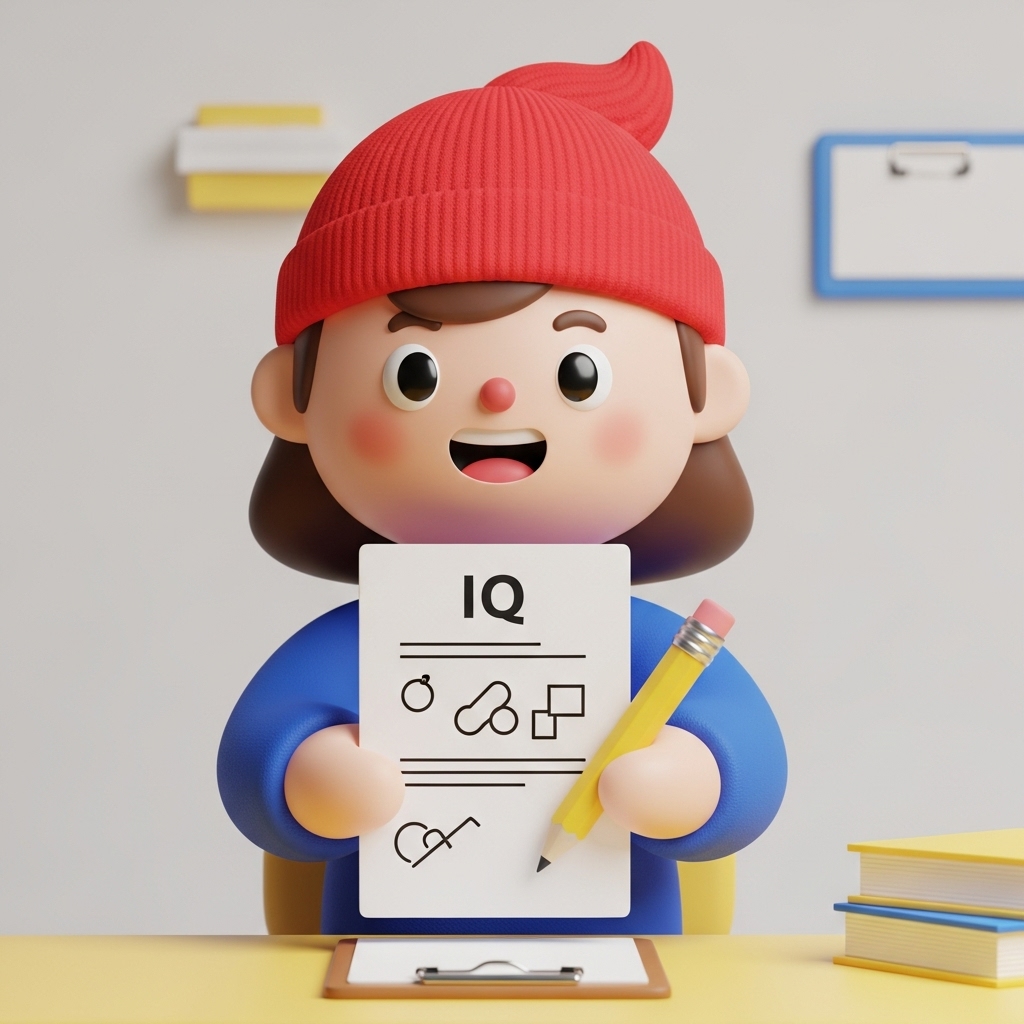 아이큐 검사 비용이 궁금해 검사지를 들고 있는 귀여운 사람 캐릭터 썸네일 이미지