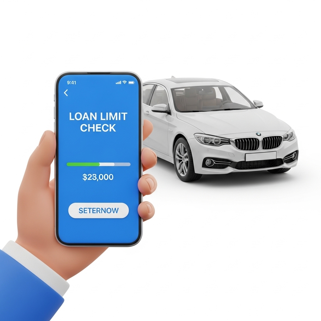 스마트폰 화면으로 자동차 금융 한도를 조회하는 상황
