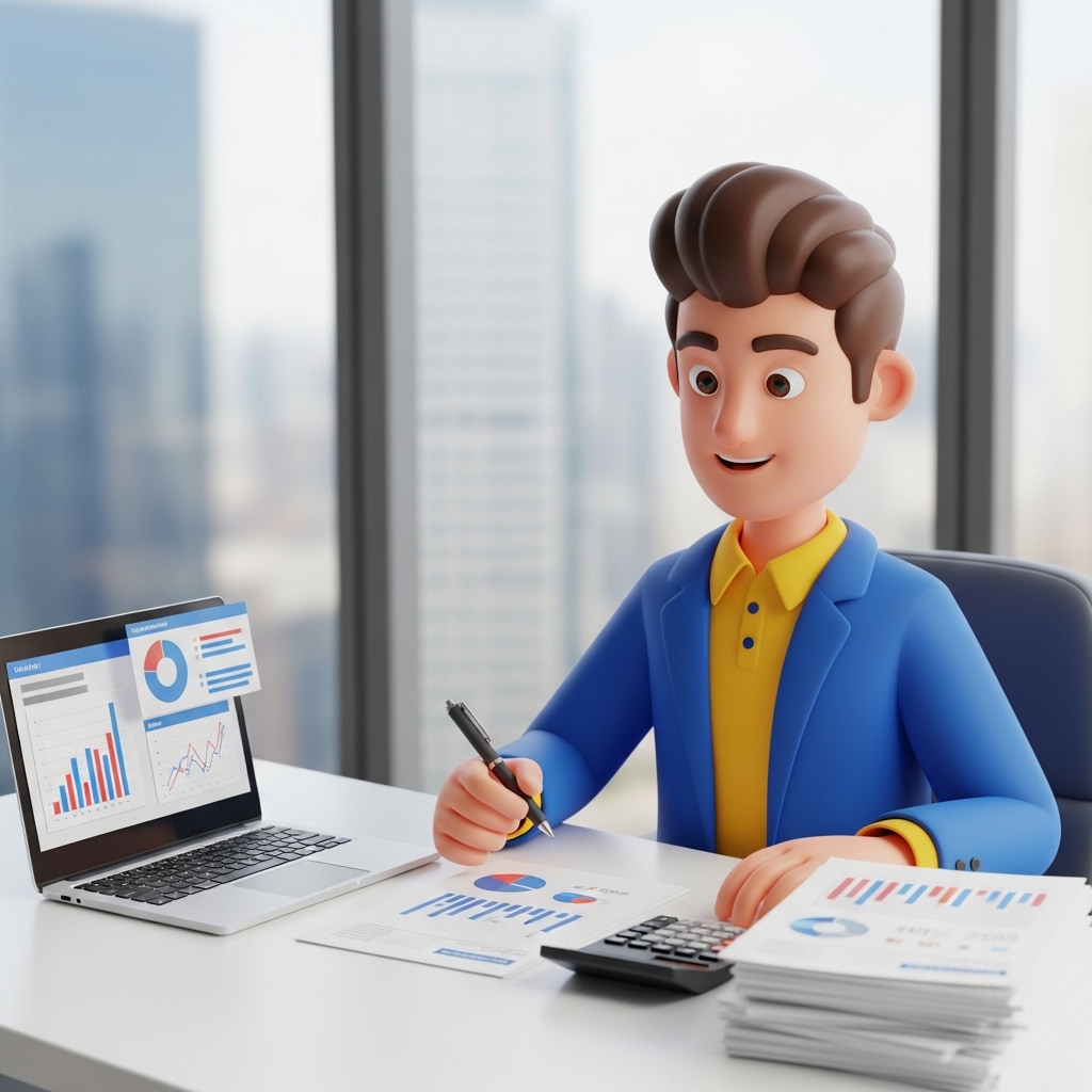 소상공인이 책상에서 정책자금 신청 서류를 검토하고 있는 장면