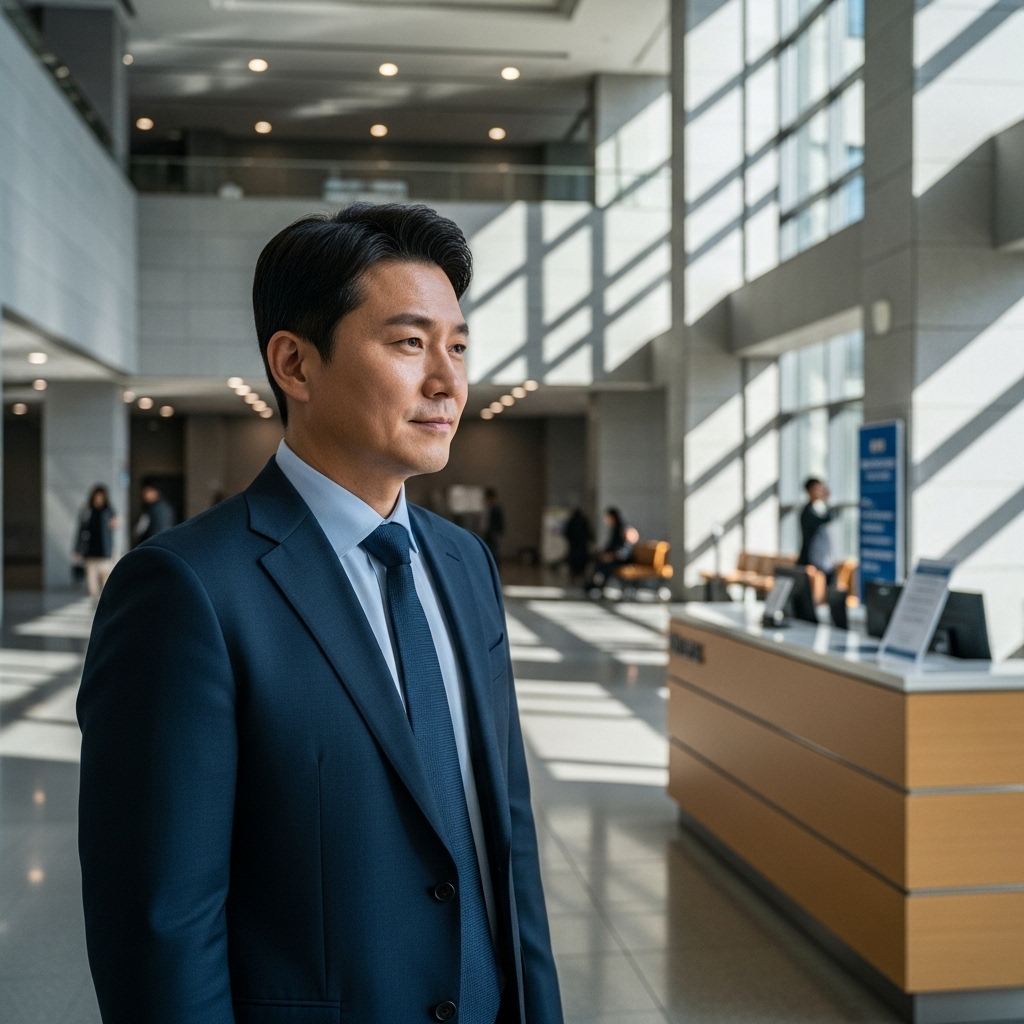 대구 지방법원에서 변호사 무료상담 안내를 확인하는 모습