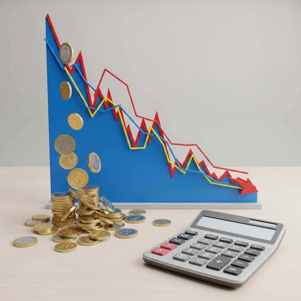 주가 하락 차트를 보며 물타기를 고민하는 투자 판단 상황