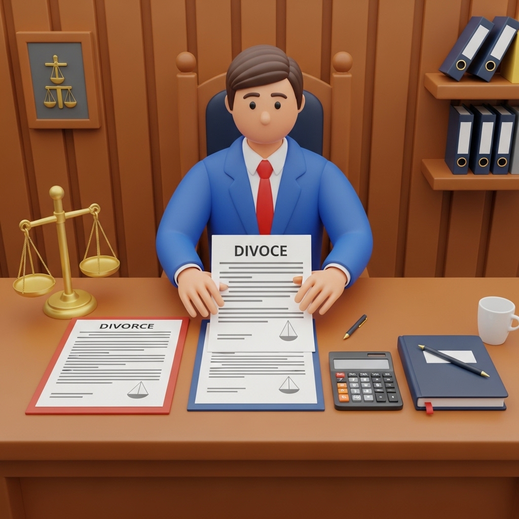 이혼 상담 비용을 계산하며 서류를 확인하는 장면