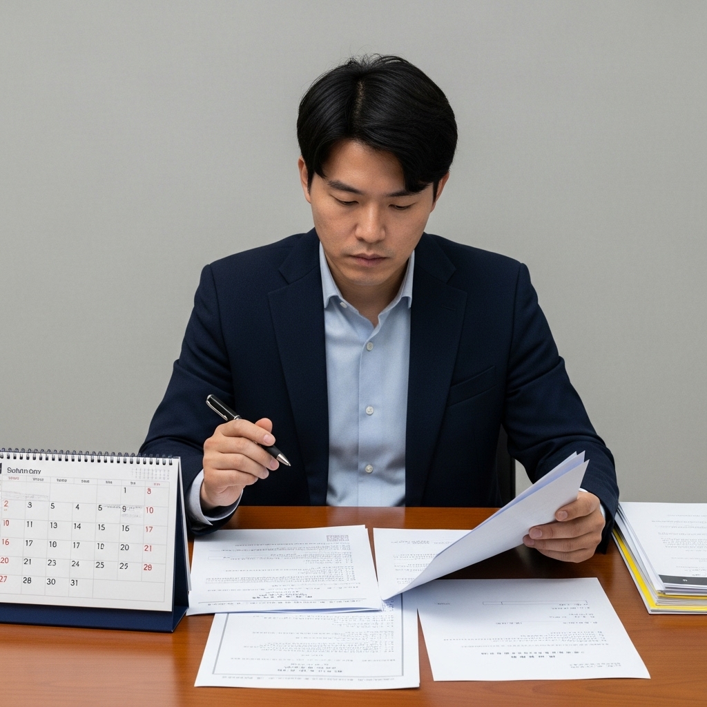 약식명령 벌금형을 받고 정식재판 청구 여부를 고민하며 서류를 검토하는 모습