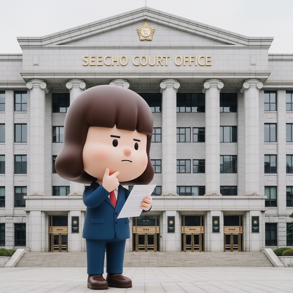 서초동 법원 앞에서 변호사 사무실을 찾는 장면