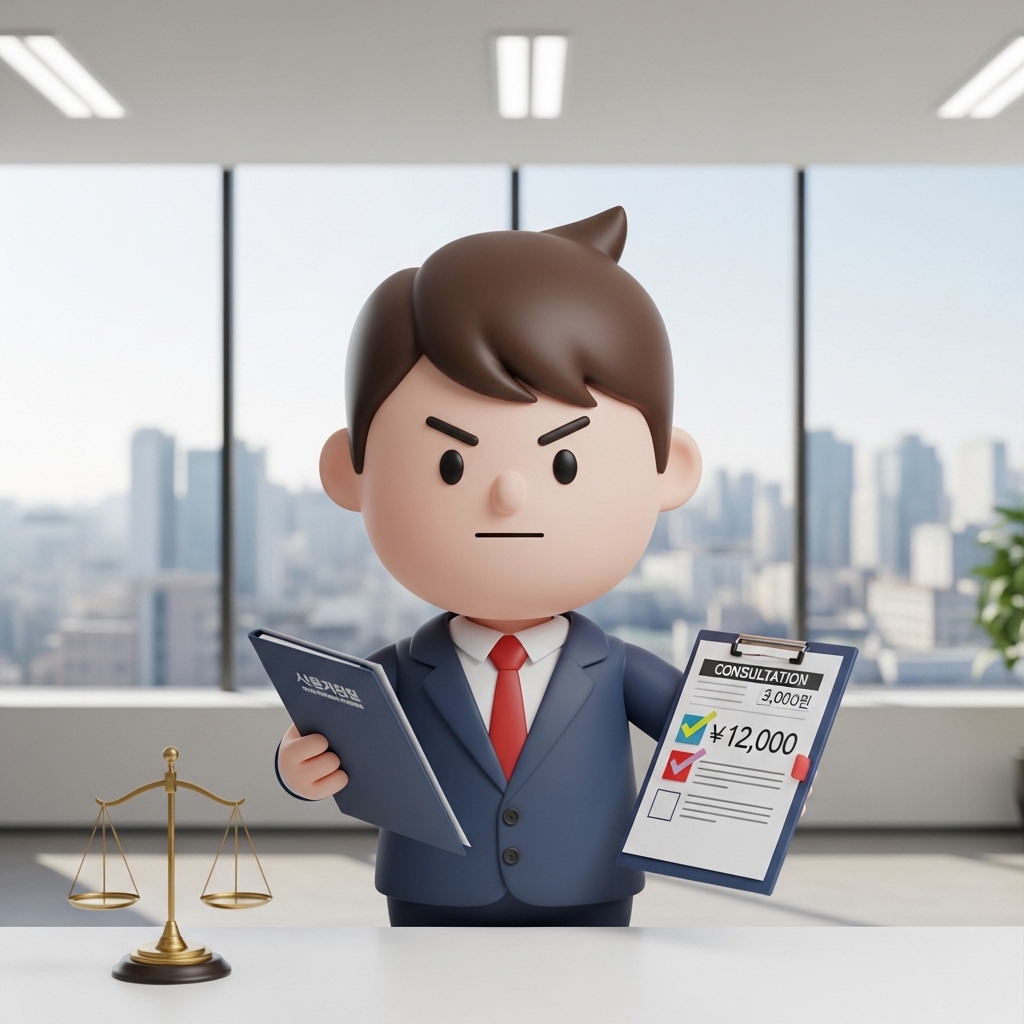 서류를 들고 변호사 사무실을 비교하며 상담 비용을 확인하는 모습