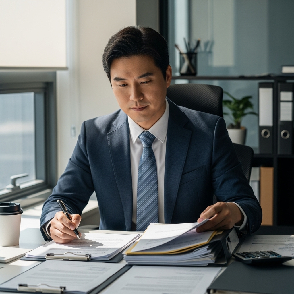 일산 장항동에서 개인파산 상담을 준비하며 채무 서류를 검토하는 모습