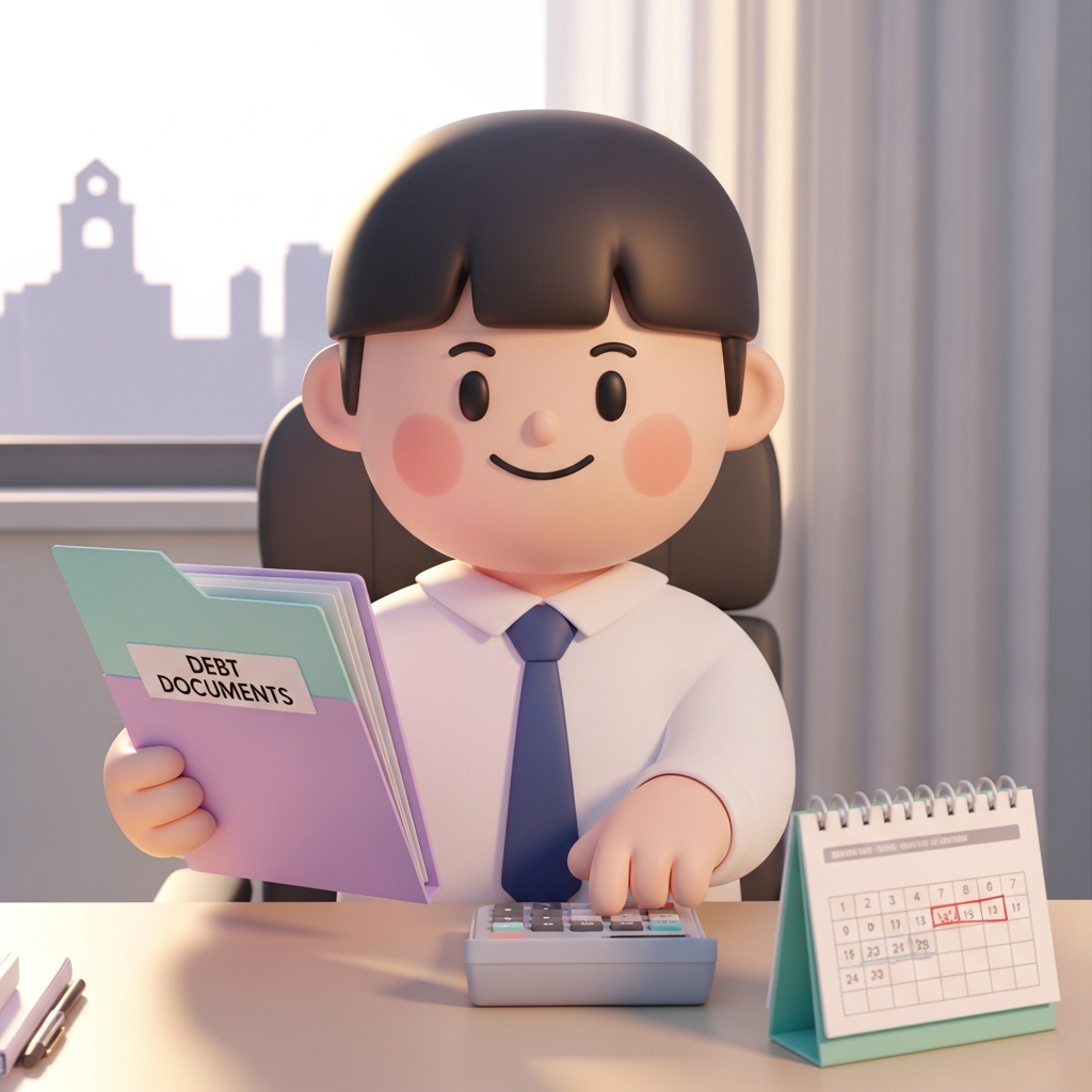 스마트폰과 서류를 놓고 개인회생 신청 준비를 하는 모습