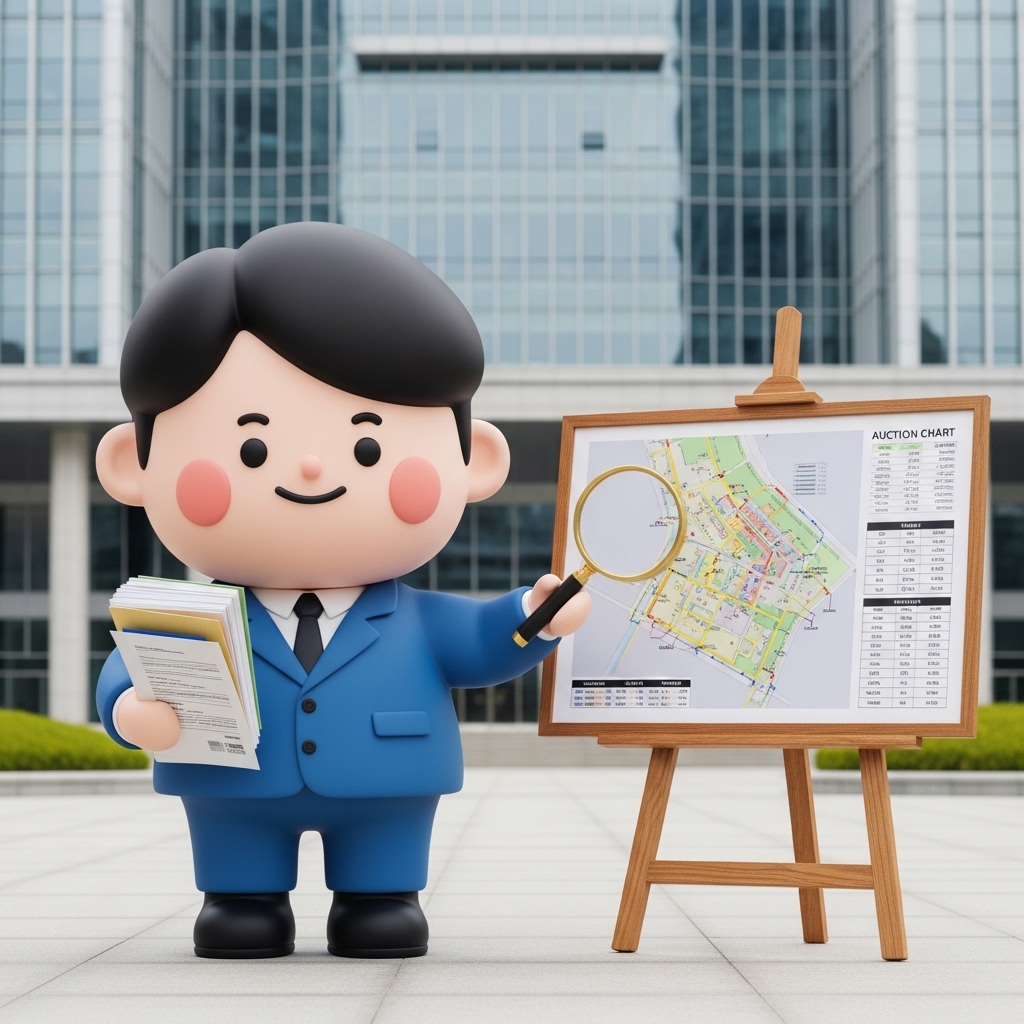 부산 법원 경매 서류를 들고 건물 정보를 살펴보는 장면