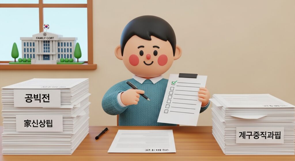 이혼 서류를 정리하며 체크리스트를 확인하는 모습