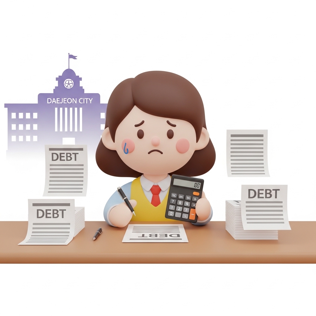 서류와 계산기를 두고 회생파산을 고민하는 모습