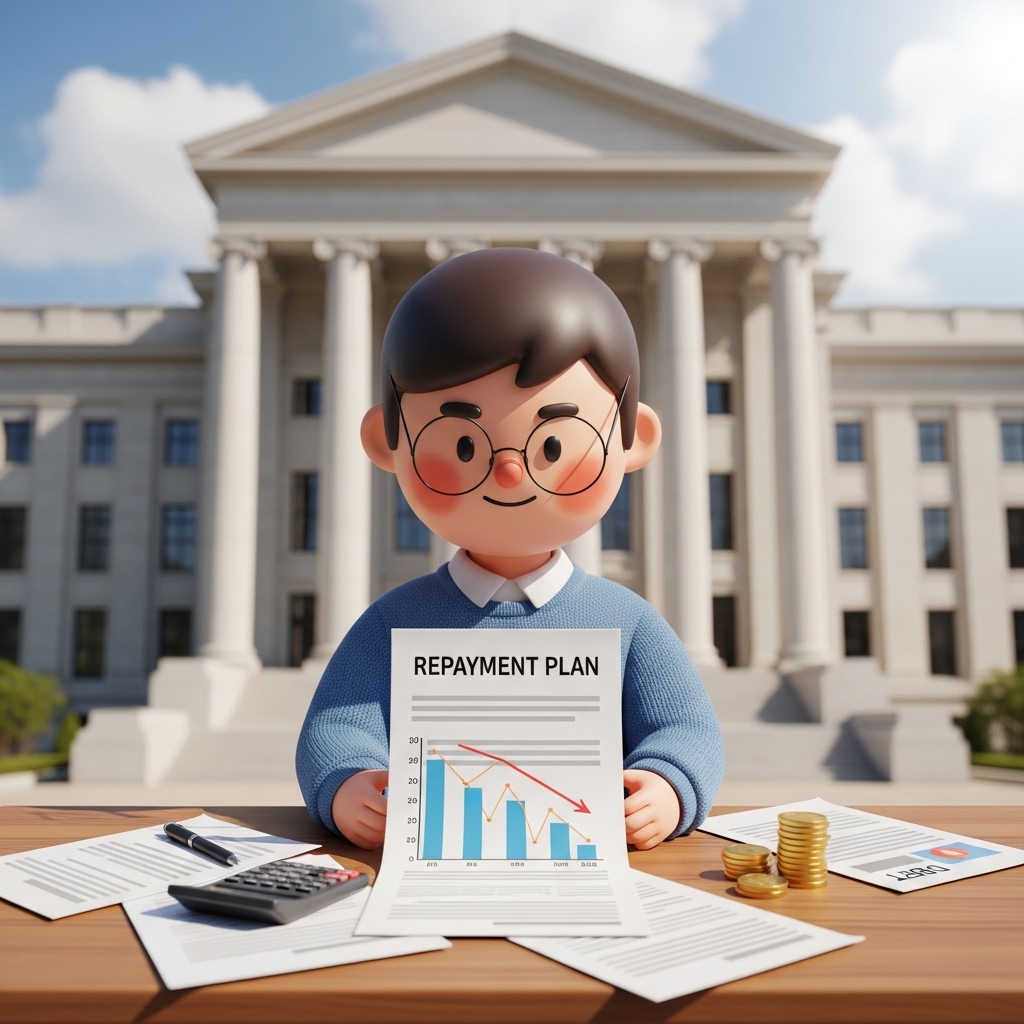 개인회생 서류를 들고 법원 앞에서 고민하는 모습