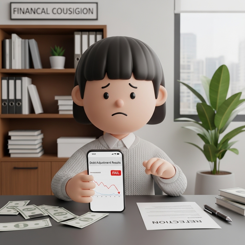 채무 조정 부결 통보서를 보고 고민하는 모습