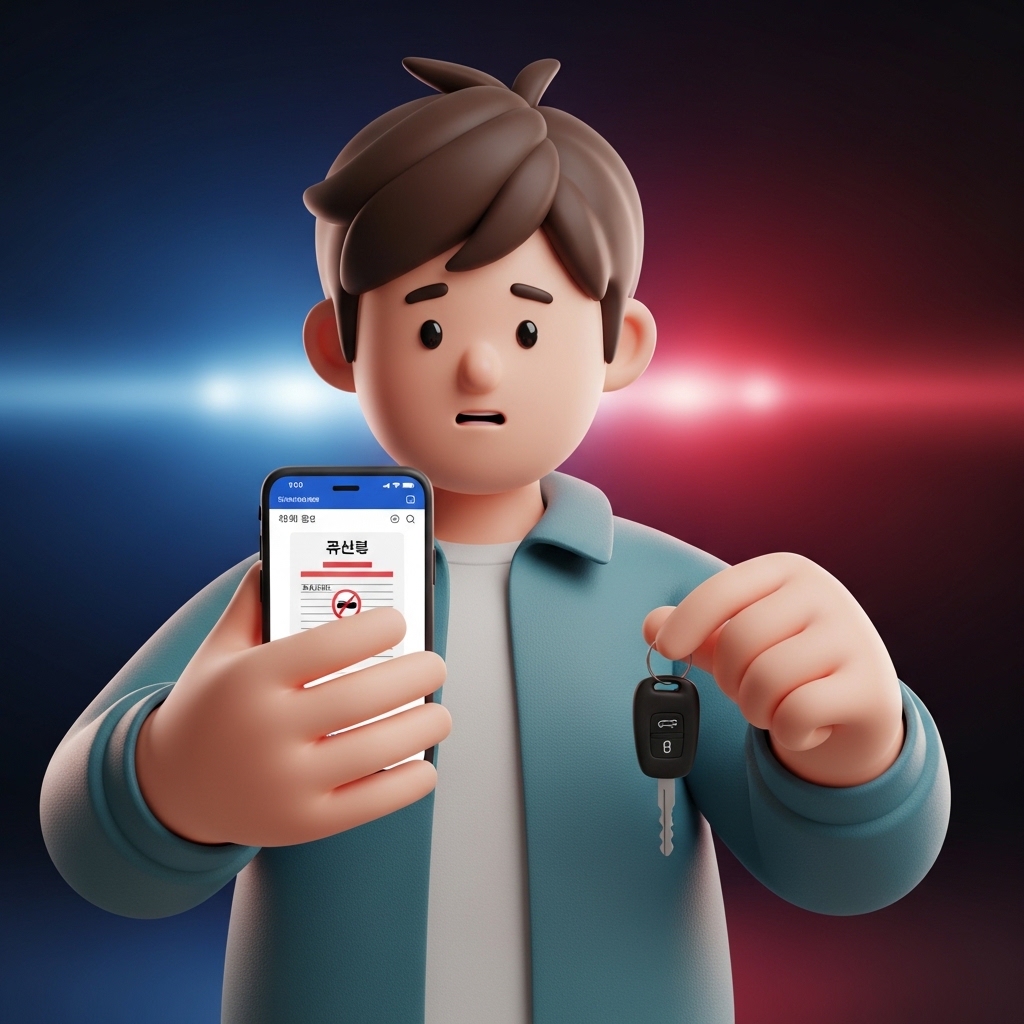 스마트폰으로 음주운전 벌금을 조회하는 모습