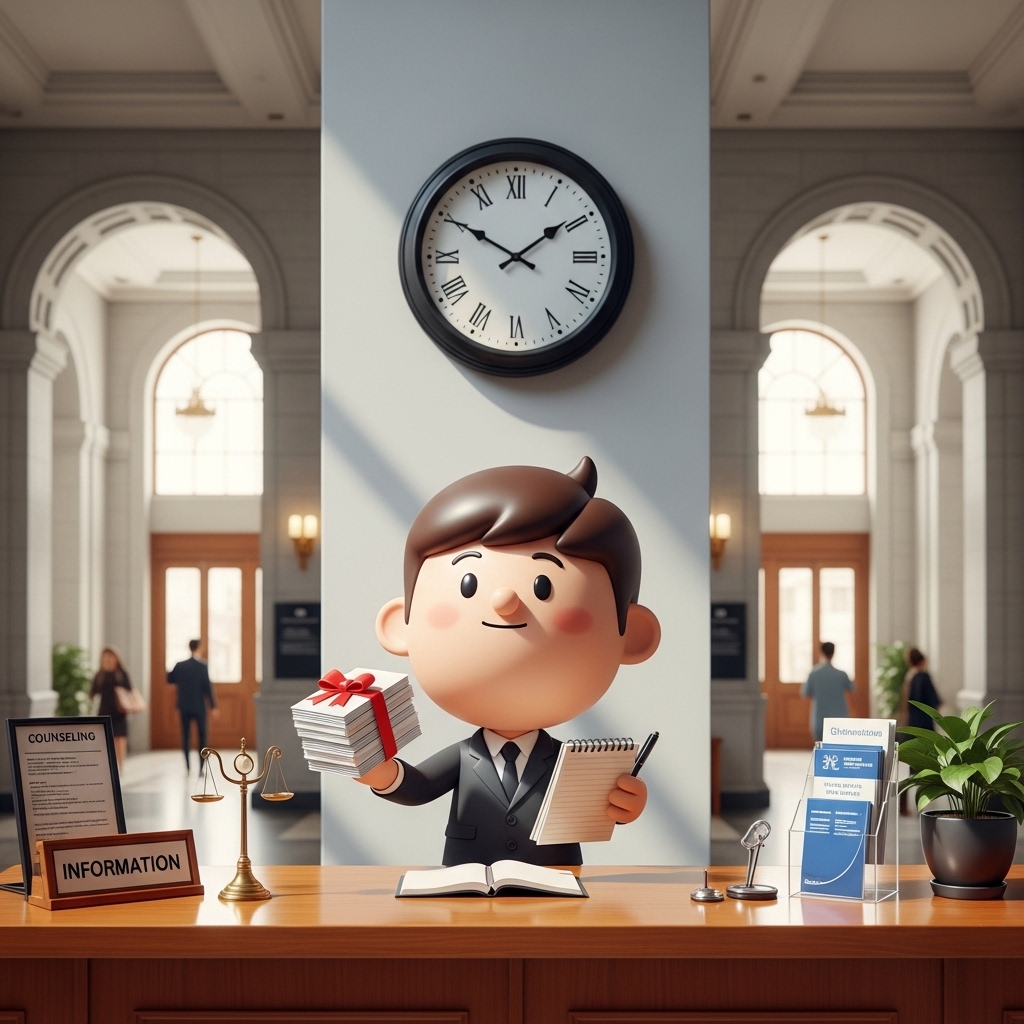 법원 상담 시간을 확인하며 서류를 준비하는 모습