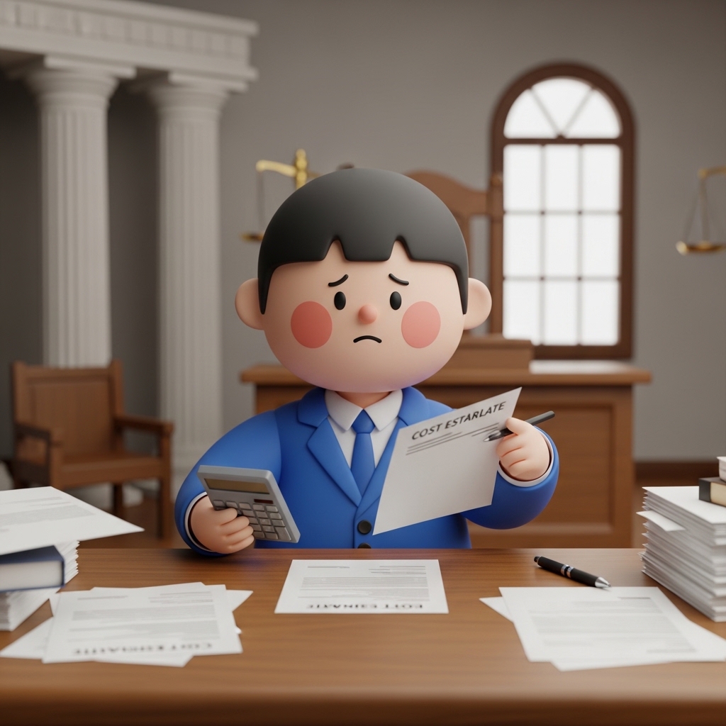 소송 비용 계산서를 보며 고민하는 모습