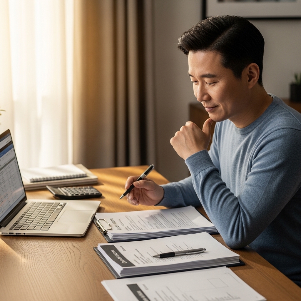 개인회생 비용과 신청방법을 알아보기 위해 서류를 검토하는 모습