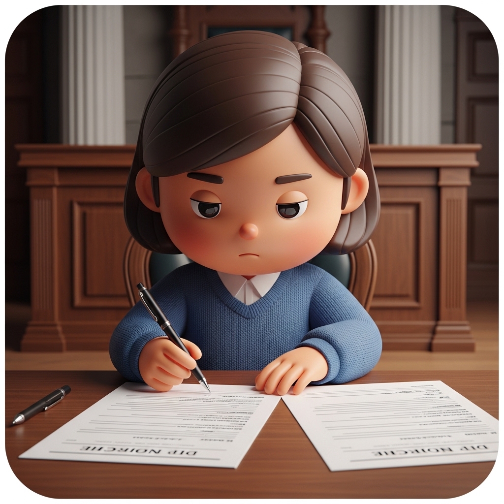 책상에서 이혼 서류를 작성하는 모습