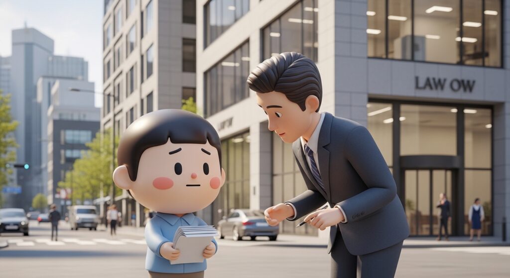 법률사무실을 찾기 위해 서류를 들고 상담을 준비하는 모습