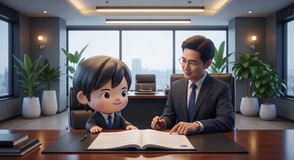 서류를 보며 법률 상담을 진행하는 모습