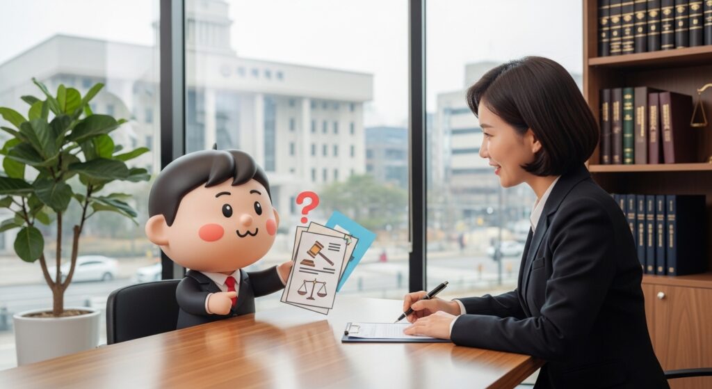 대구 범어동 법률사무소에서 변호사와 상담하는 장면