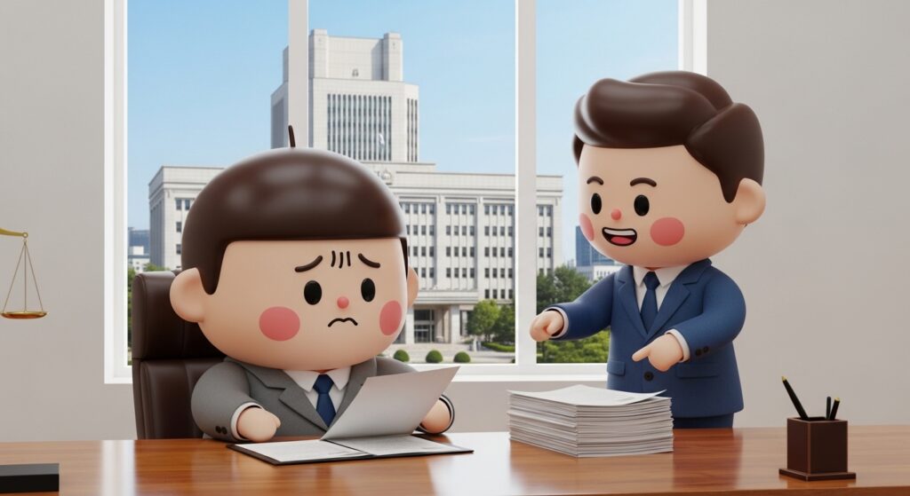 형사 사건 상담을 위해 변호사와 상담하는 장면