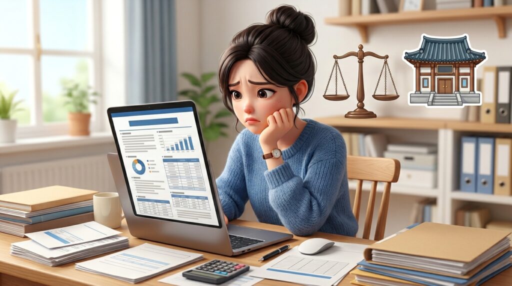 개인회생 서류를 확인하며 고민하는 모습