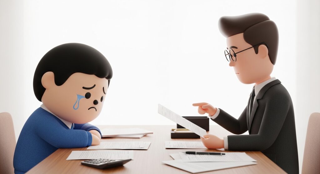 이혼 상담을 위해 변호사와 서류를 확인하는 장면