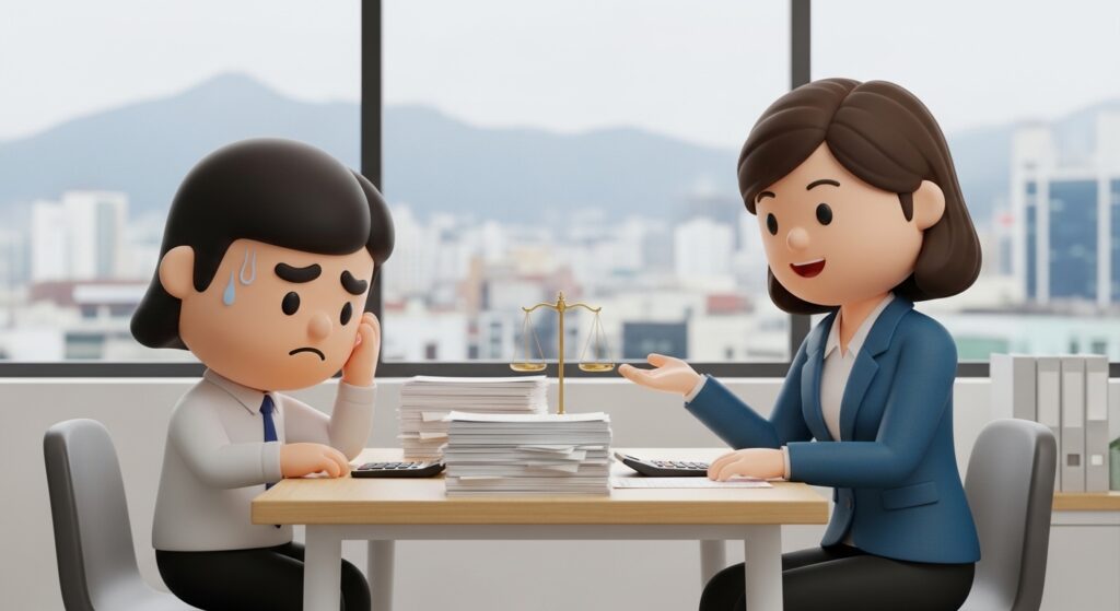 창원에서 채무 무료상담을 받으며 서류를 검토하는 모습