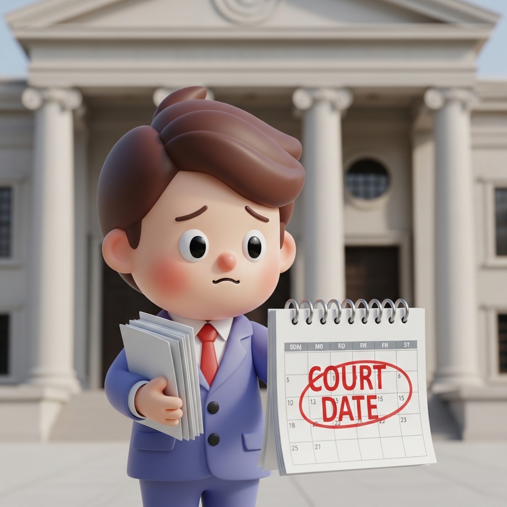 재판 일정 변경을 위해 서류를 준비하는 모습