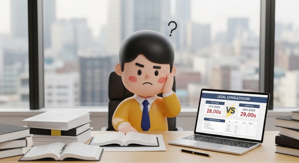 인터넷으로 법률 상담 비용을 비교하는 모습