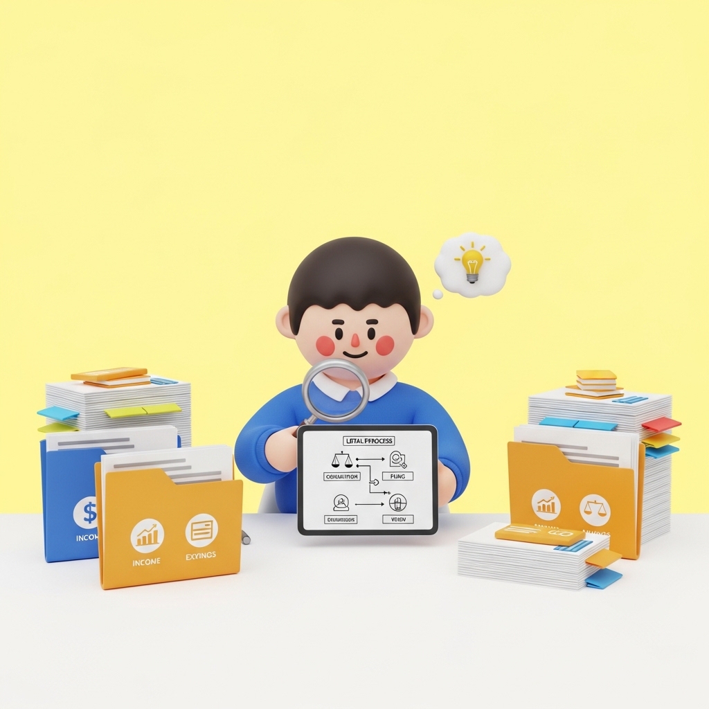 개인회생 서류를 정리하며 절차를 확인하는 모습