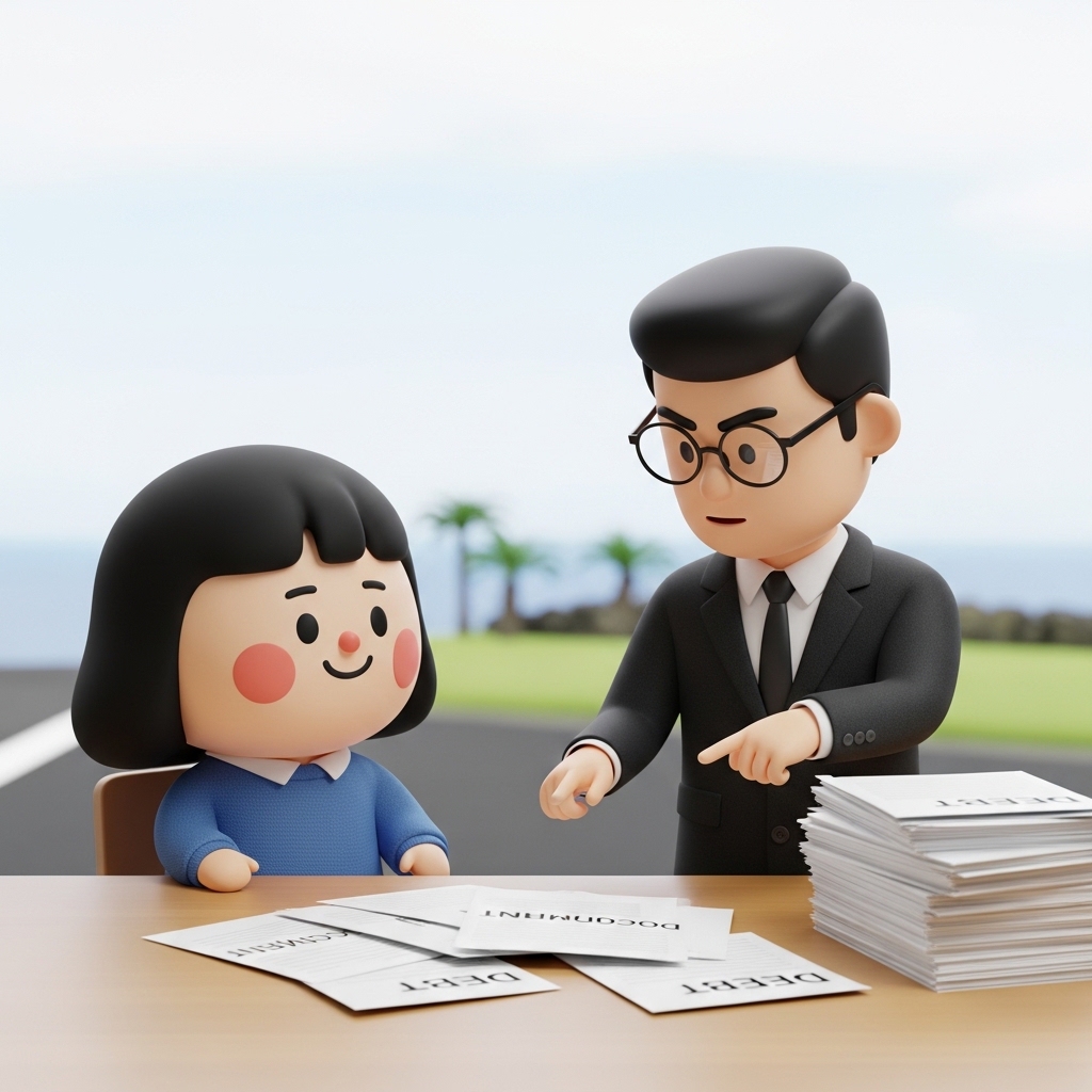 법률 상담을 받으며 개인회생을 고민하는 모습