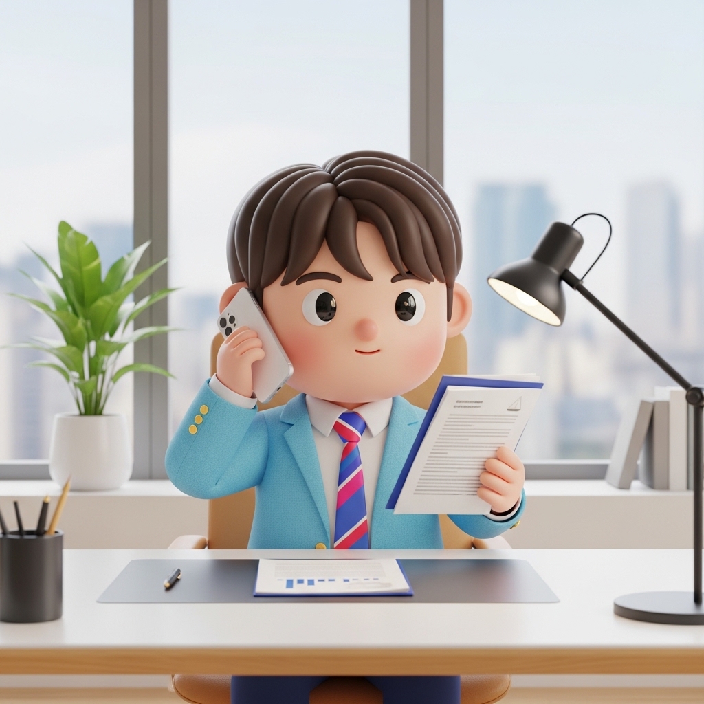 서류를 들고 변호사 상담 예약 전화를 하는 모습