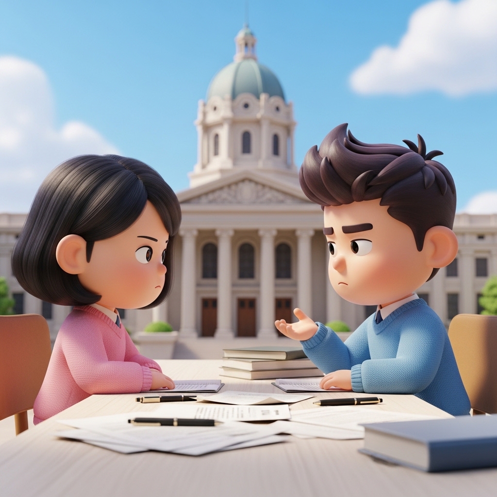 이혼 서류를 두고 서로 떨어져 고민하는 부부 모습