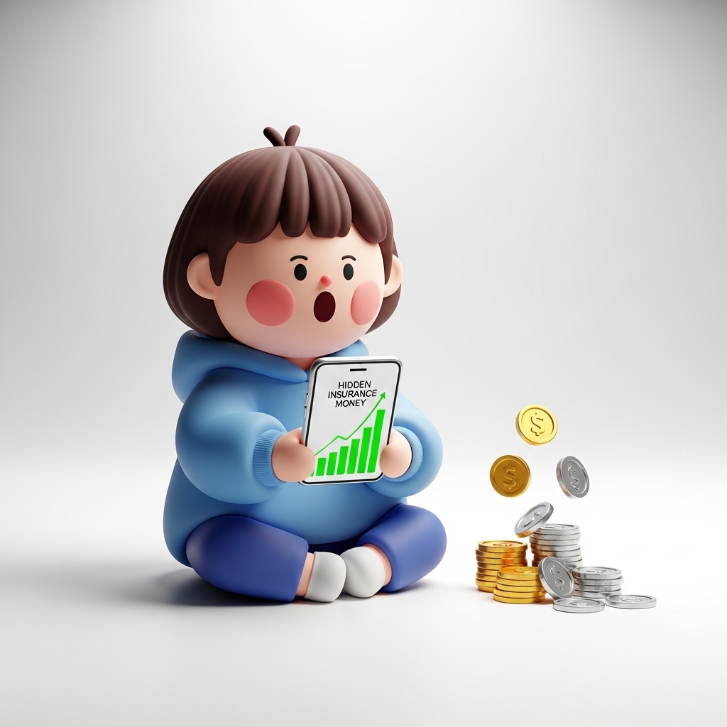 스마트폰으로 숨은 보험금을 조회하며 놀라는 장면