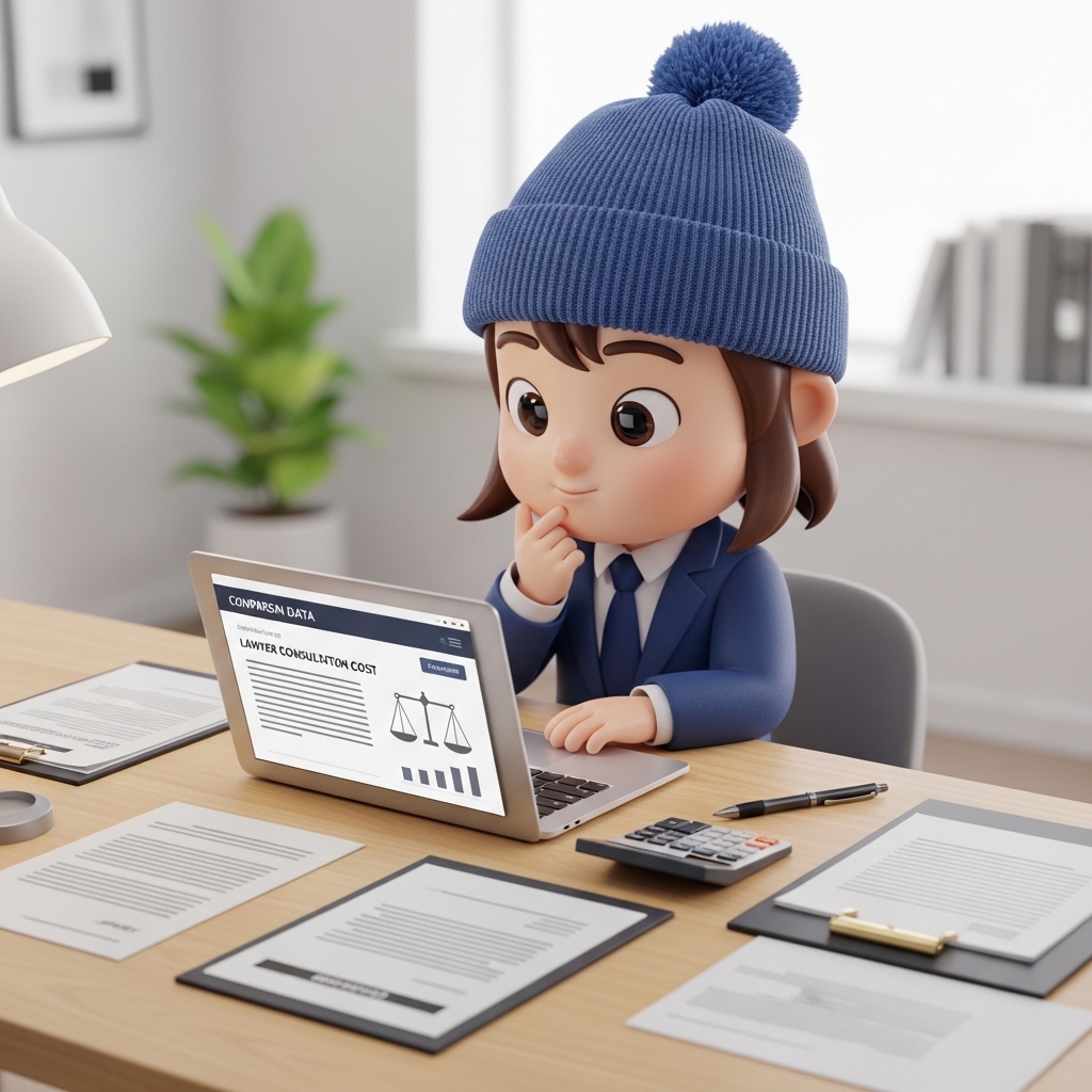 스마트폰과 노트북으로 변호사 상담 비용을 비교하는 장면