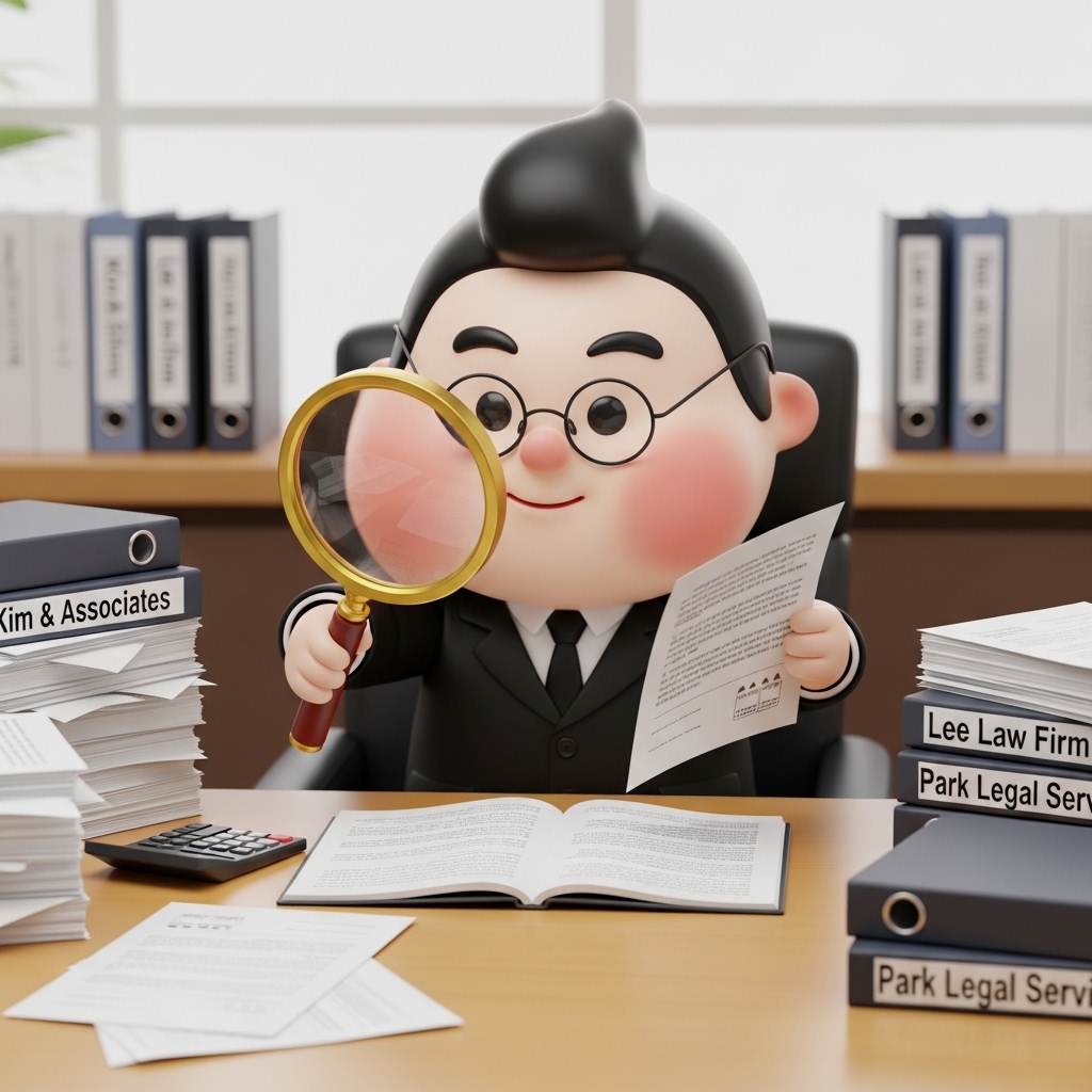 법무사 사무실을 비교하며 서류를 확인하는 장면